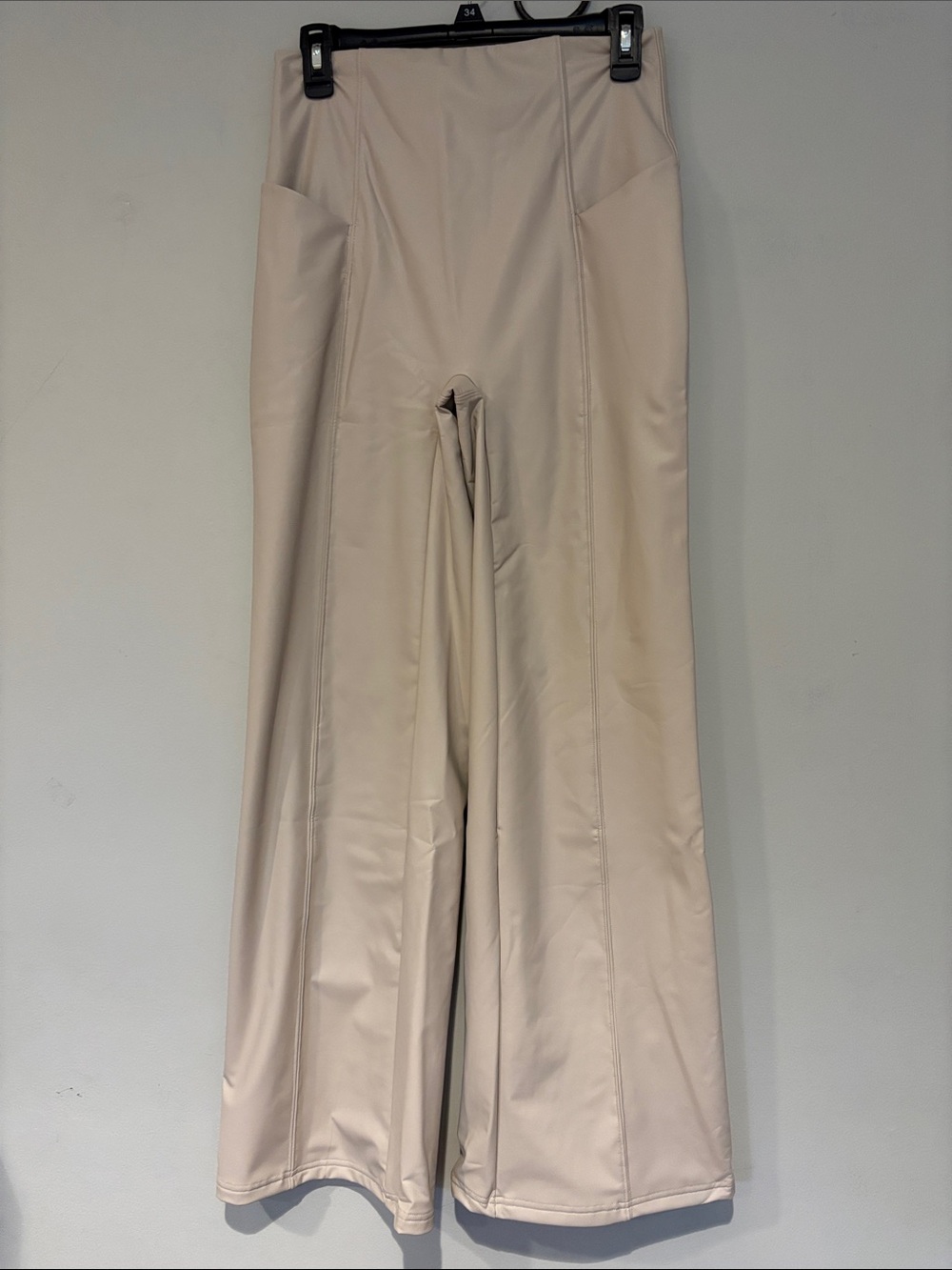 HALARA Cream Wide-Leg faux leather High-Rise Pants